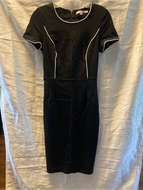 Boden Black Midi Dress with White Piping
